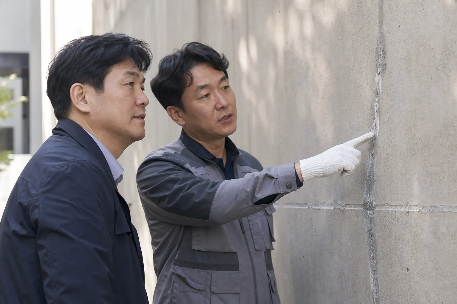 인젝션 시공 결과를 함께 확인하는 담당자들